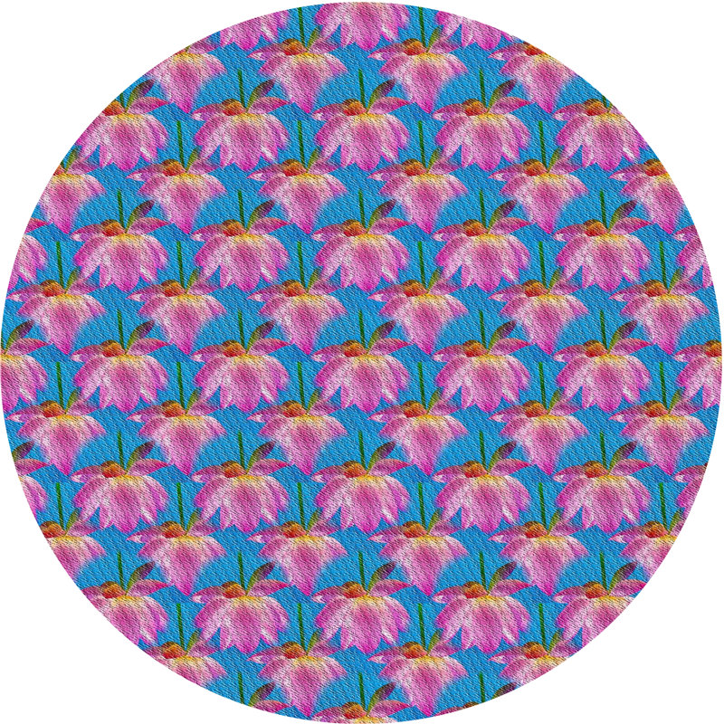 Tapis floral mauve / rouge, Rond 7 pi