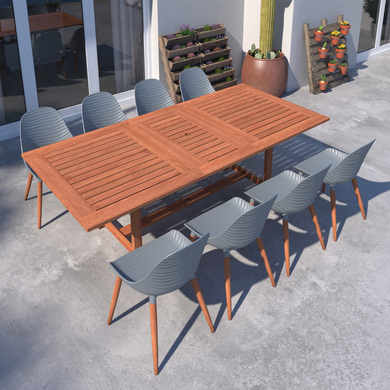 Anautica Outdoor Patio 9pc 100% FSC Certified Wood Dining Set, Gray/Dark Wood