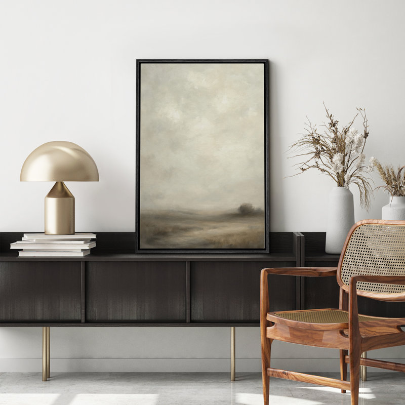 «Foggy Meadow Path with Distant Tree Silhouette», reproduction d'art sur toile encadrée, H 36 po x l 24 po x P 1,5 po