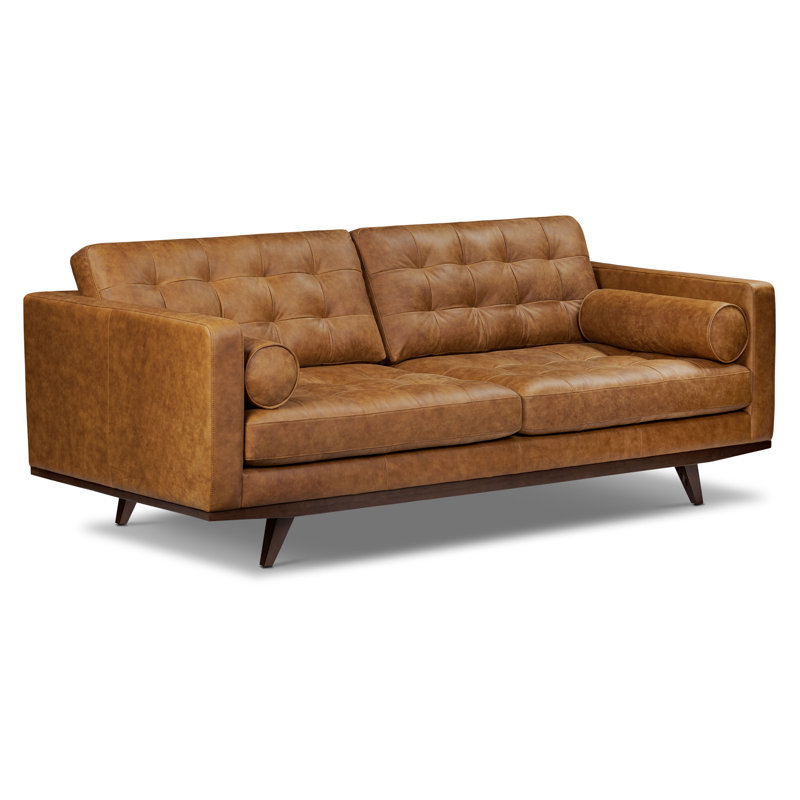 York 89" Full-Grain Genuine Leather Sofa