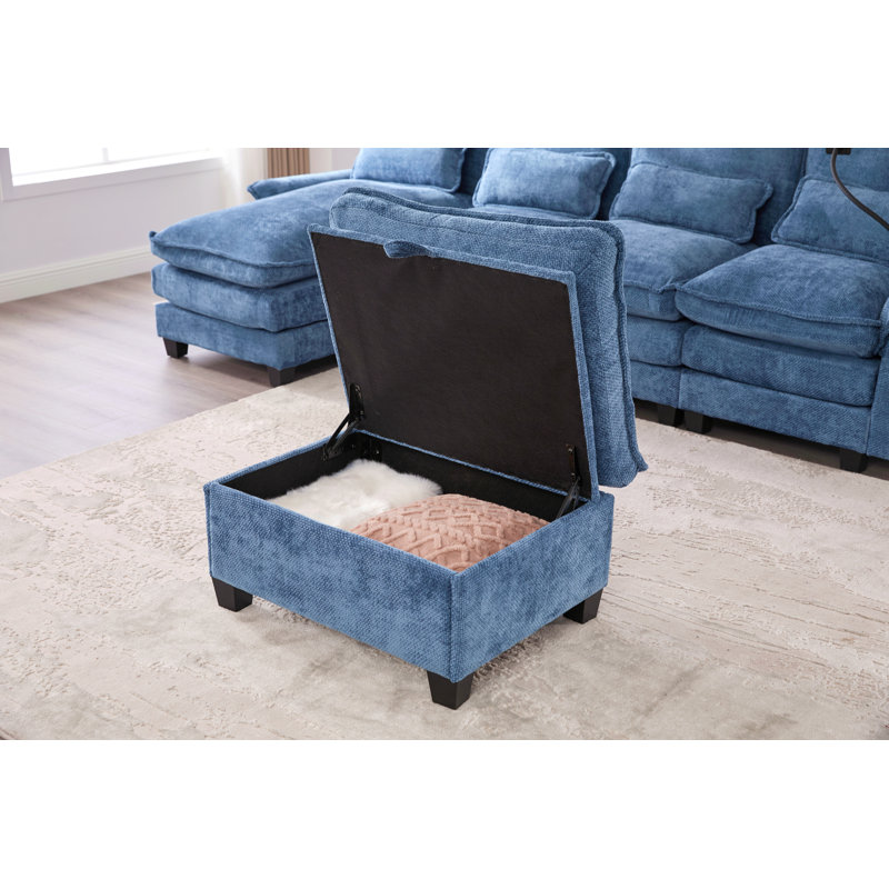 Canapé-lit modulaire en forme de U de 106 po United We Win, Chenille bleue marine