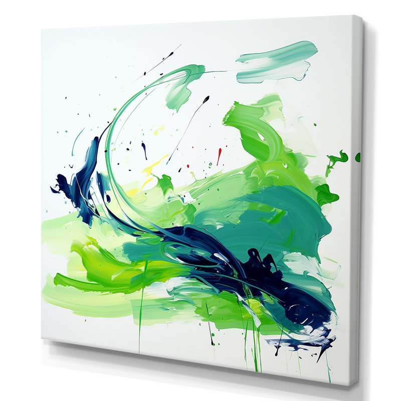 Vert et bleu surréel tourbillon charme III - impression d'art abstrait mural, Toile tendue, H 16 po x l 16 po x P 1 po