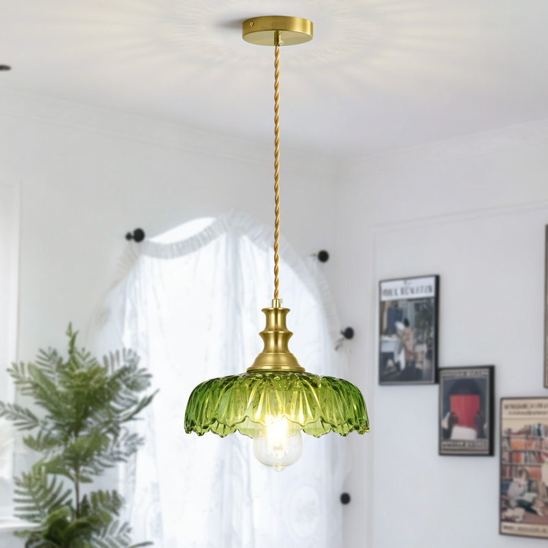  Junathean 1 - Light Pendant Light with Petal Lampshade, Green