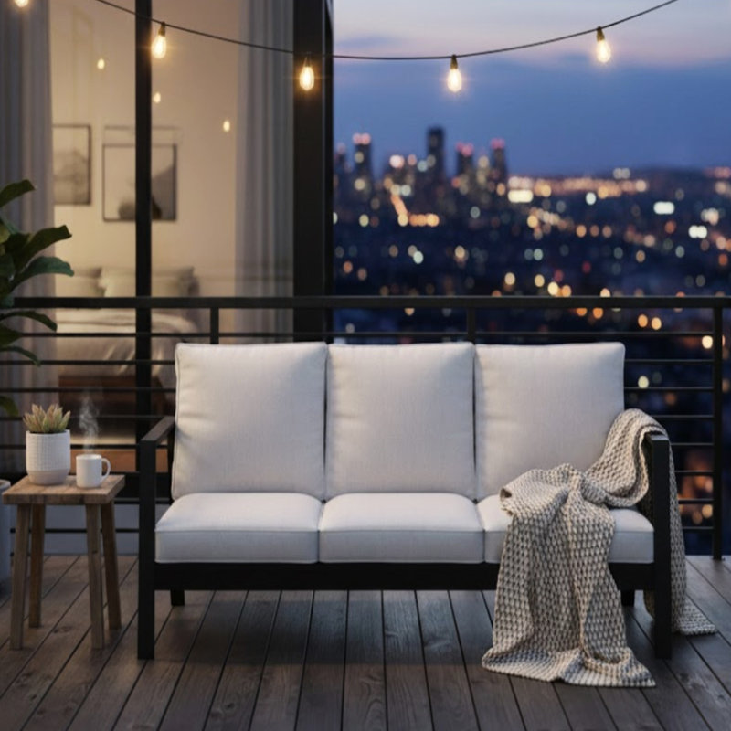 Patio 75 po en aluminium 3 saisons avec coussins gris et cadre noir
