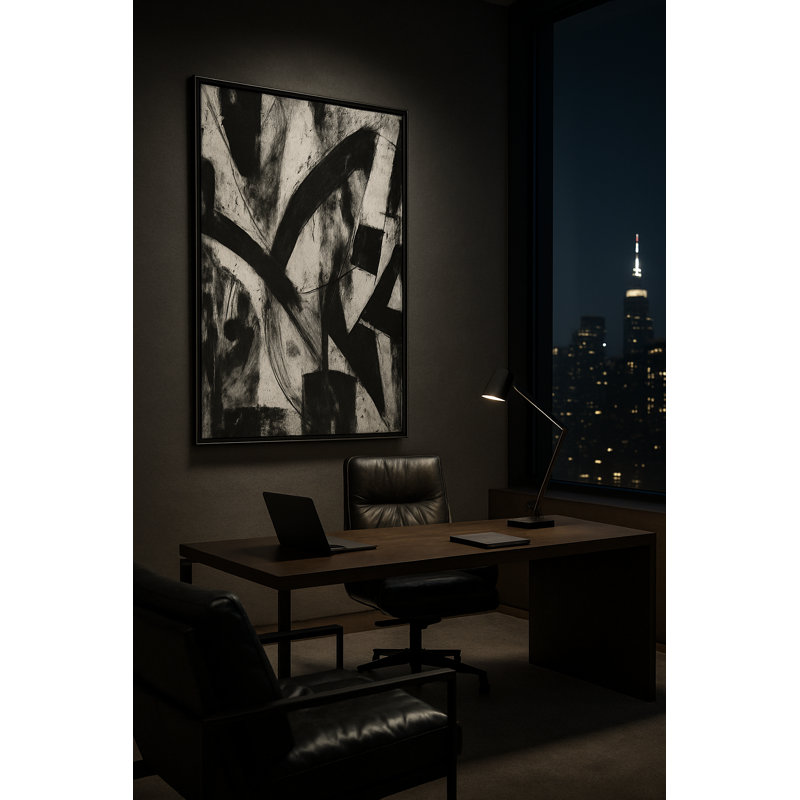 Obsidian Pulse Framed Canvas Wall Art by Kasian Art Studio - Black Frame