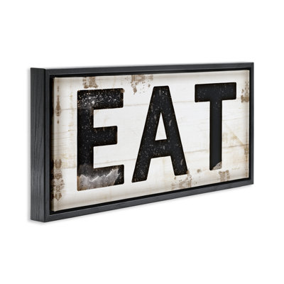 Eat Typography Vintage Sign Black Framed Floater Canvas Wall Art by Jennifer Pugh kwp-1070