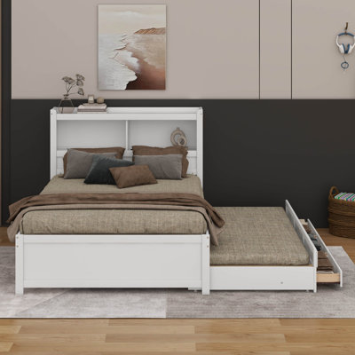 Lit plateforme double avec tiroirs, lit gigogne et prises USB