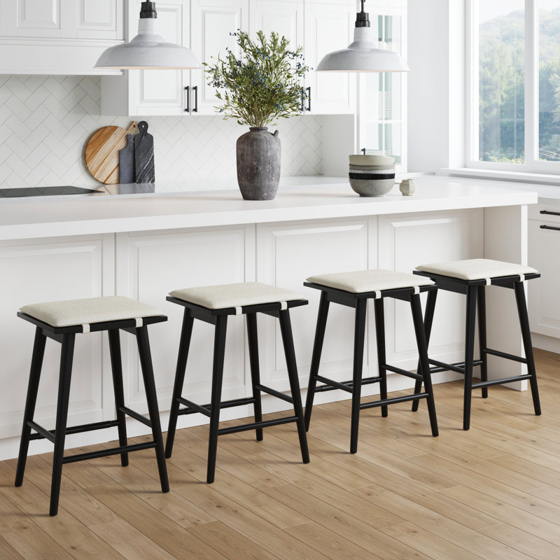 Ensemble de 4 tabourets de bar en bois sans dossier à hauteur de comptoir avec coussin amovible, Noir, noir, noir, noir, 4