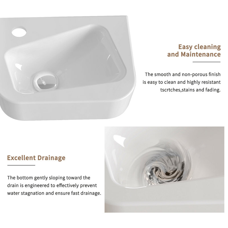 Floating Bathroom Sink Wall Mounted - Rectangle Vessel Sink 14" X 10" Small Modern Bathroom Wall Hung Sink White Porcelain Ceramic Vessel Vanity Sink With Faucet &Drain