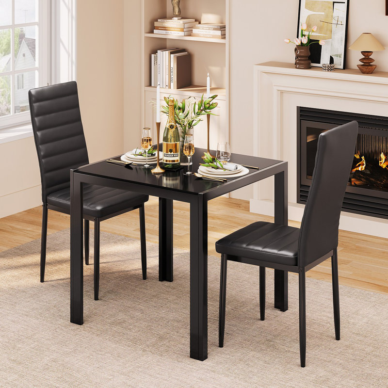 3-Piece Dining Table Set, Black
