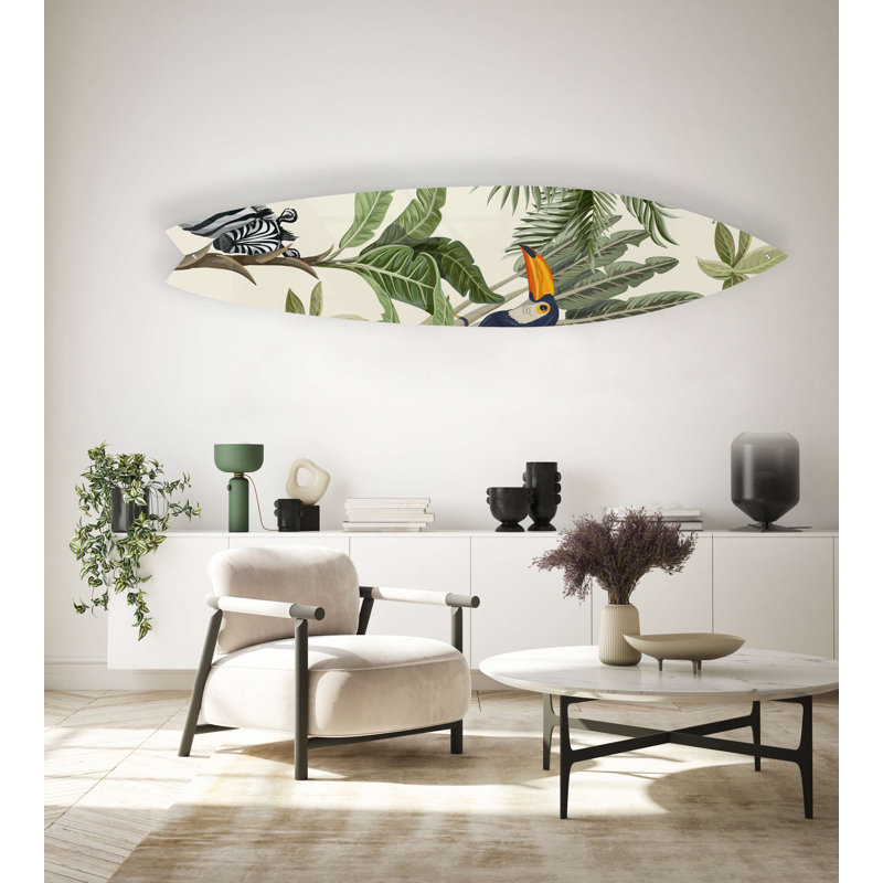 Planche de surf tropicale Toucan Zebra - Art audacieux sans cadre