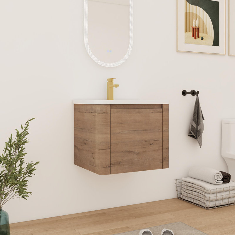 24'' Single Bathroom Vanity With Ceramic Top, 24", Imitative Oak
