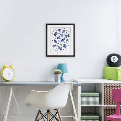 Indigo Bugs & Dots, reproduction encadrée sous verre, conception de Connie Summers