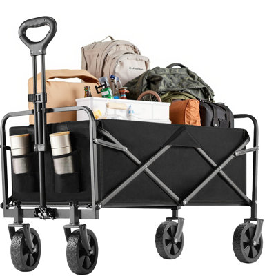Collapsible Foldable Wagon Cart, Large Capacity Garden Beach Cart With All-Terrain Wheels, Heavy Duty Utility Grocery Wagon With Drink Holders For Shopping Sports Camping - 30IN