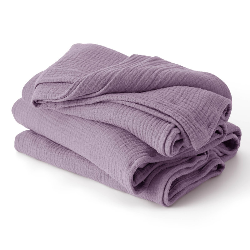 Bedsure 100% Cotton Muslin Blanket, 4-Layer Lightweight Summer Blanket for Dorm, Couch & Everyday Comfort, 200 GSM, Purple