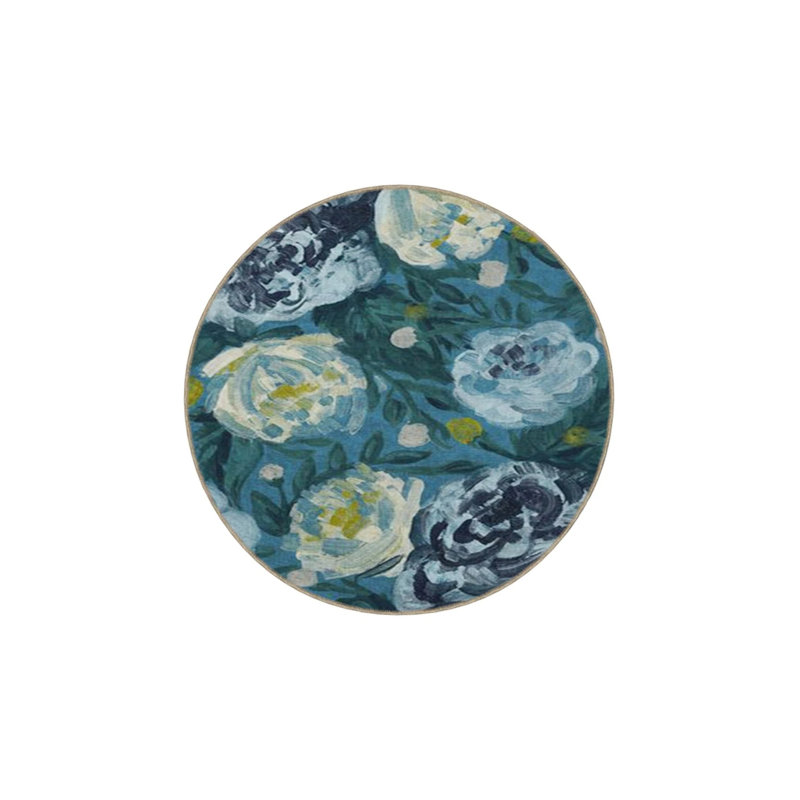 Blue Rose Patterned Washable Decorative Carpet, Rectangle 2'4" x 4'
