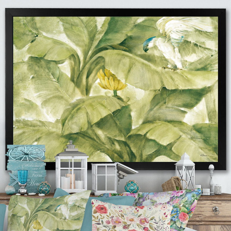 Cadre d’image « tropical auvent ii green », impression sur toile, H 30 po x l 40 po x P 1,5 po, Cadre noir