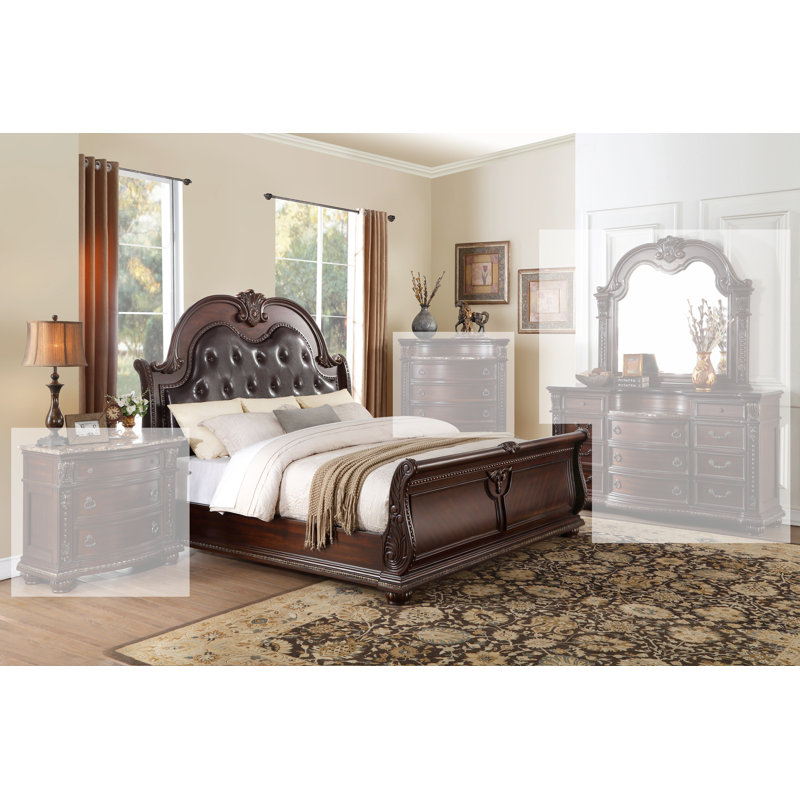 Anndrea Upholstered Sleigh Bed, California King, Brown