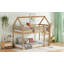 Lit simple superposé au sol en bois d'hévéa simple avec échelle, garde-corps et lit superposé en forme de maison-1665720811