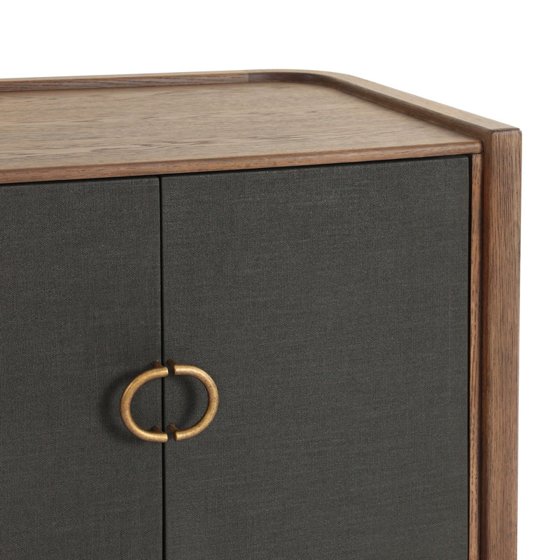 KIRAN Nightstand, Dark Green Lacquered Linen/Amber Oak Veneer