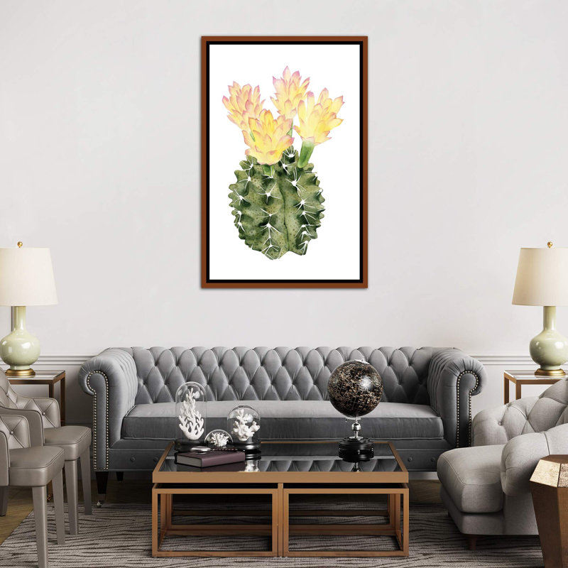 « cactus fleuri ii » par grace-pop, reproduction d’art, Toile avec cadre en bois classique, H 48 po x l 32 po x P 1,5 po