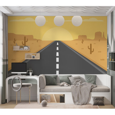 Papier peint de qualité supérieure - Coucher de soleil sur la route du désert