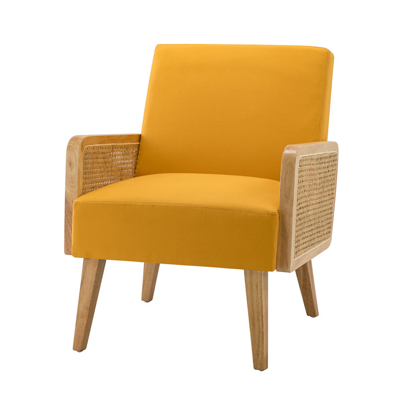 Mayenne Upholstered Accent Chair with Rattan Arms, Mustard Velvet