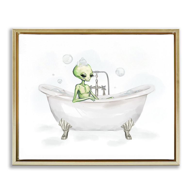 «Alien Bubble Bath», art mural encadré flottant gris par Ziwei Li, H 25 po x l 31 po, Cadre flottant métallique doré