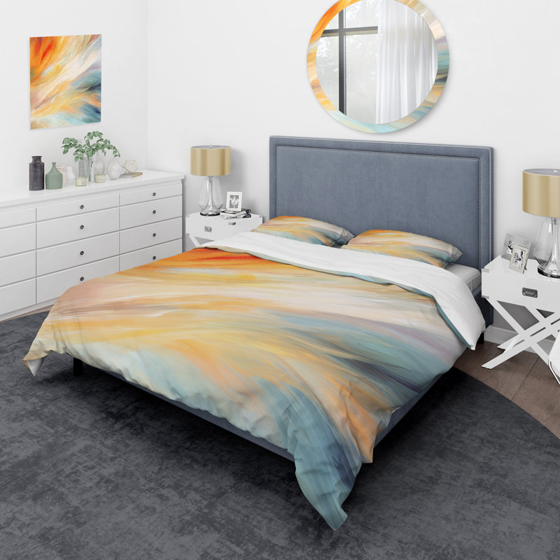 Vintage Orange Wave Elegance I - Ensemble de housse de couette abstrait - Microfibre de polyester