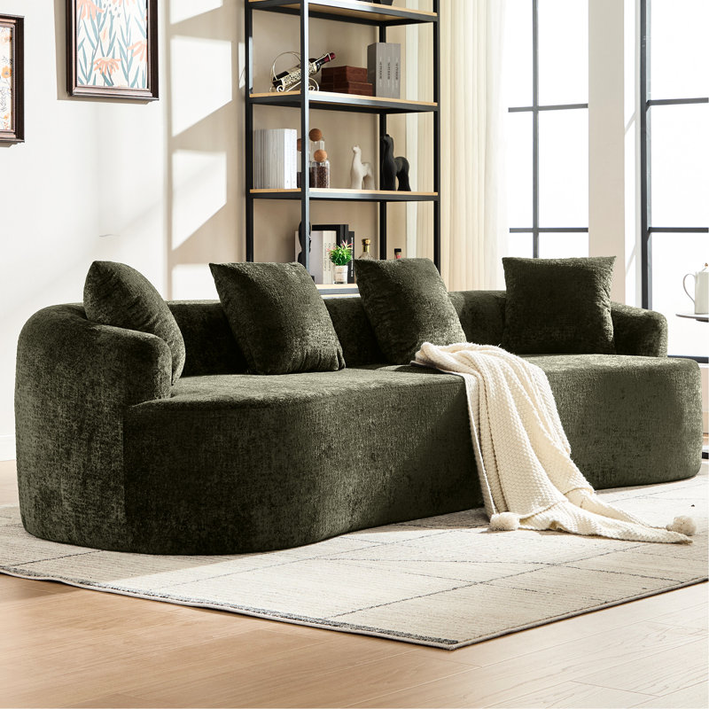 Olive courbé, chenille avec 3 coussins, mousse à mémoire de forme, sans assemblage, pour caves à vin, espaces pour animaux de compagnie