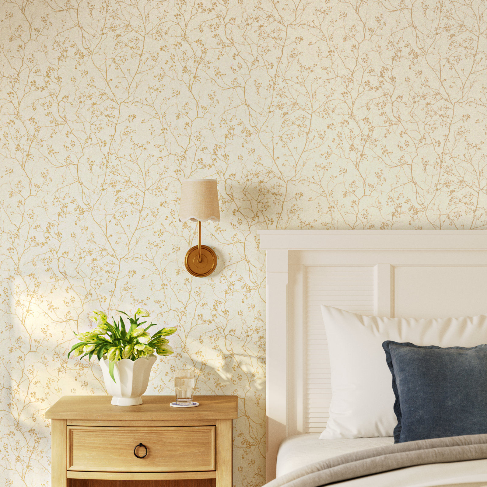 Swanson Wallpaper Double Roll, Cream/Gold