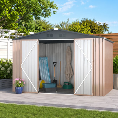 Remise de rangement extérieure en métal l 10 pi x P 10 pi, remise de jardin en acier avec portes verrouillables pour la cour