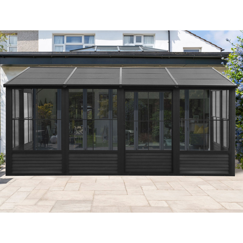 Gazebo Penguin Florence Solarium mural 2,4 m x 4,9 m Toit en métal - Noir, L 16 pi x P 8,2 pi, Noir