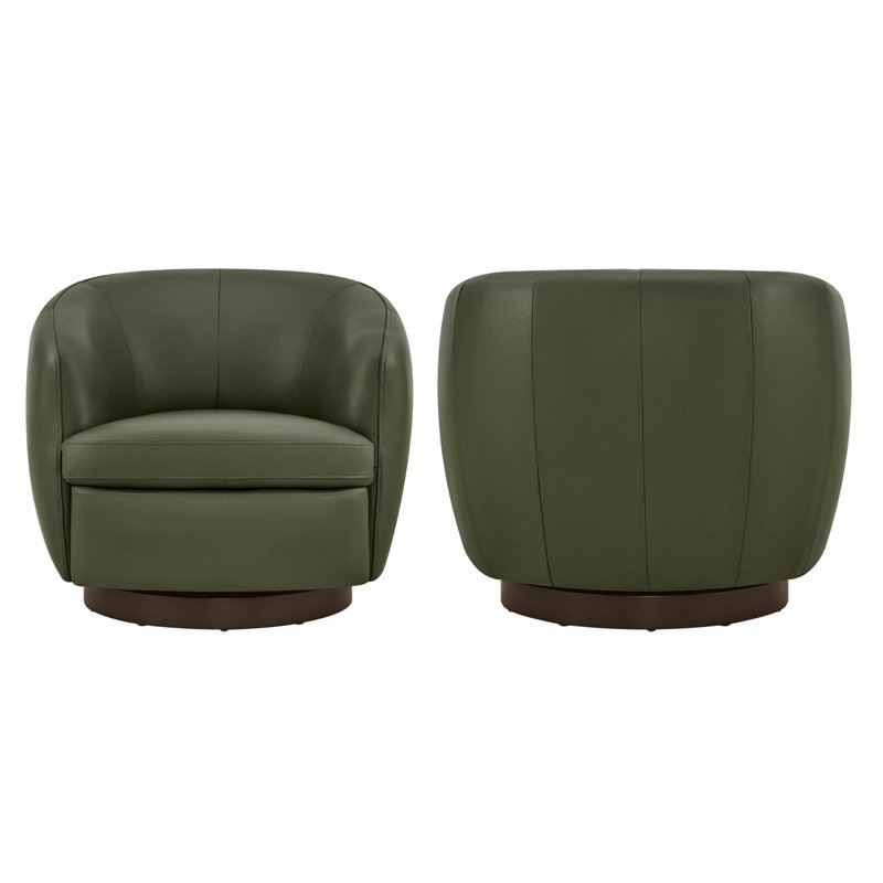 Fauteuil pivotant Marcy en cuir véritable (lot de 2), Cuir véritable olive, Marron foncé