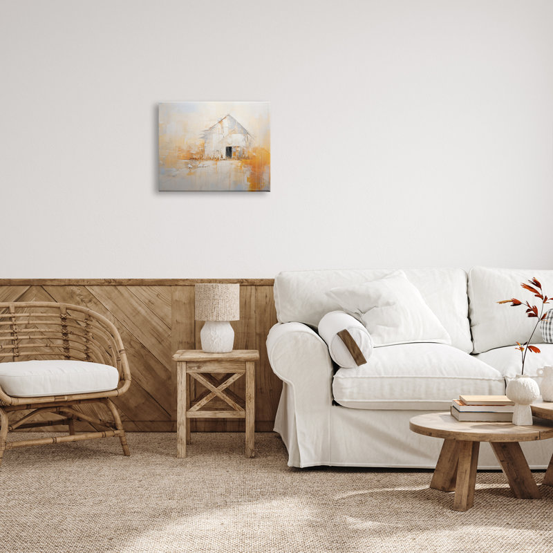 "White Abstract Barn", peinture sur toile par Ramona Murdock, H 16 po x l 20 po x P 1,5 po