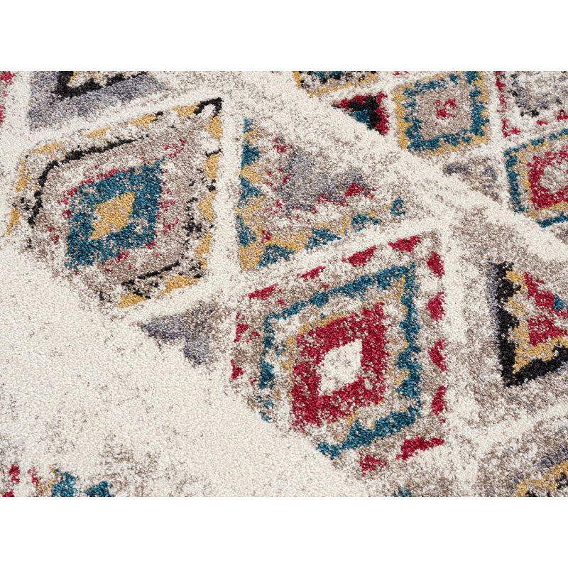 Tapis intérieur crème / rouge Boho de 5 pi x 5 pi (5 pi 3 po x 5 pi 3 po) Safran, Rond 5 pi 3 po