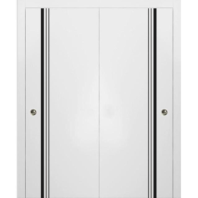 Portes de placard coulissantes en bois massif massif, 60 po x 96 po, Satin blanc