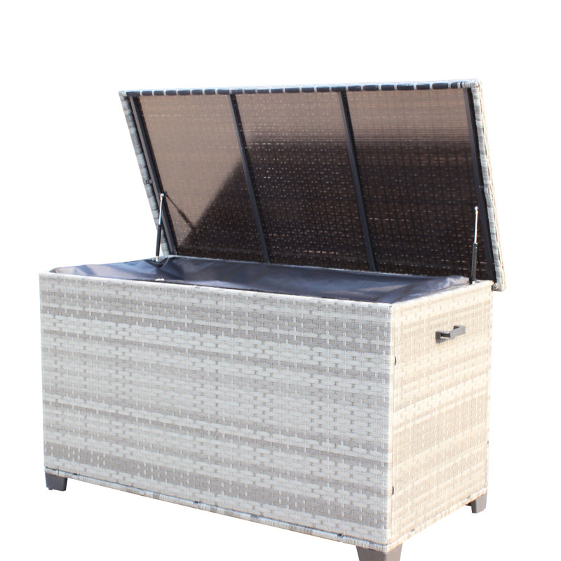 Grey Outdoor Storage Chest - 148 Gallon. Strong Lid And Waterproof. Spacious Inside. Handles For Portability. Pe & Steel. Assembly Required Patio Gallon Capacity. Strengthened Lid. Interior. Easy