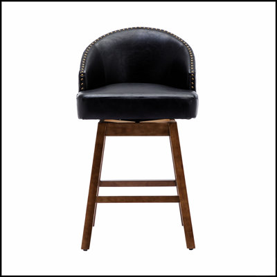 Comfortable Leather Rotating Bar Stool with Wooden Legs and Footrest, Perfect for Modern Kitchens and Bars