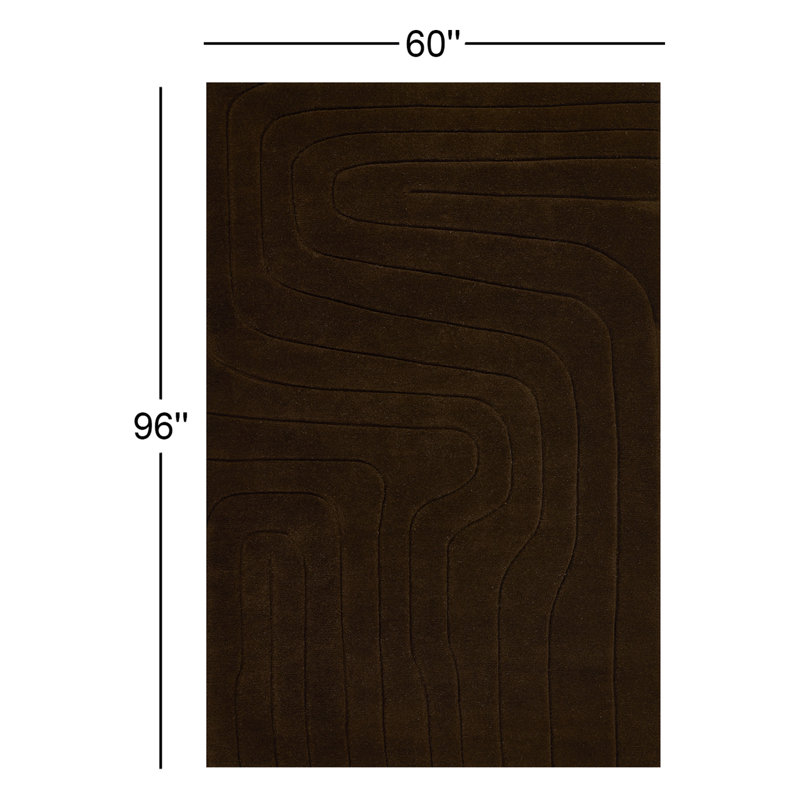 Aelin Geometric Hand Tufted Wool Brown Area Rug, Rectangle 5' x 8'