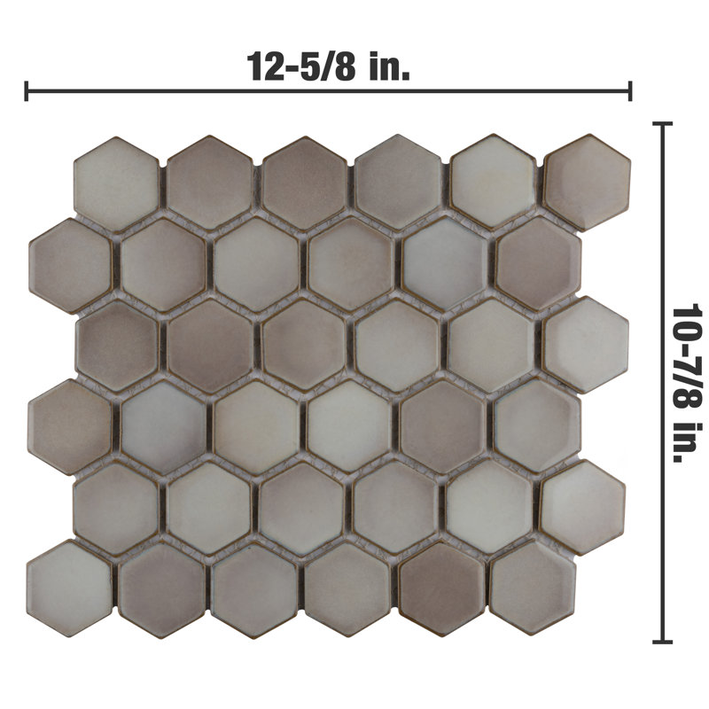 Hudson Due 2" x 2" Hex Porcelain Mosaic Wall & Floor Tile, Dove Gray