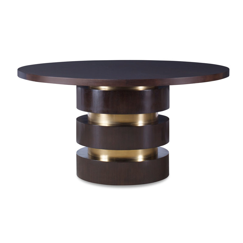 Armand Round Dining Table, Dark Walnut/Antiqued Brass