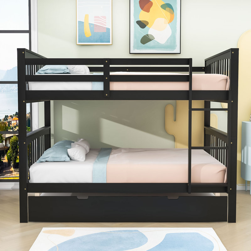 Dorbad Kids Full Over Full Bunk Bed with Trundle, Espresso