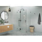 Halo 42 in. x 32 in. x 78 in. 90-degree Fully Frameless Glass Hinged Shower Enclosure