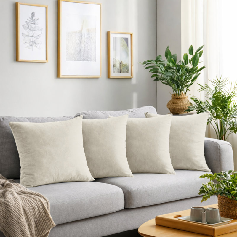 Crushed Velvet Cushion Cover Set (Set of 4), Beige