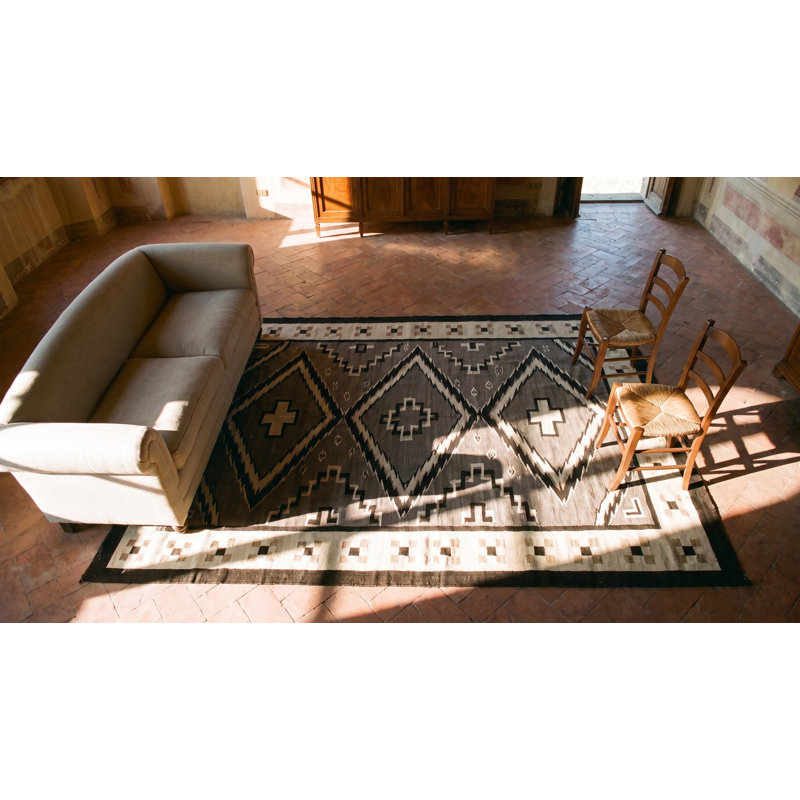 Antique Navajo Small Scatter Size Wool Gray, Ivory Beige Cream White Rug