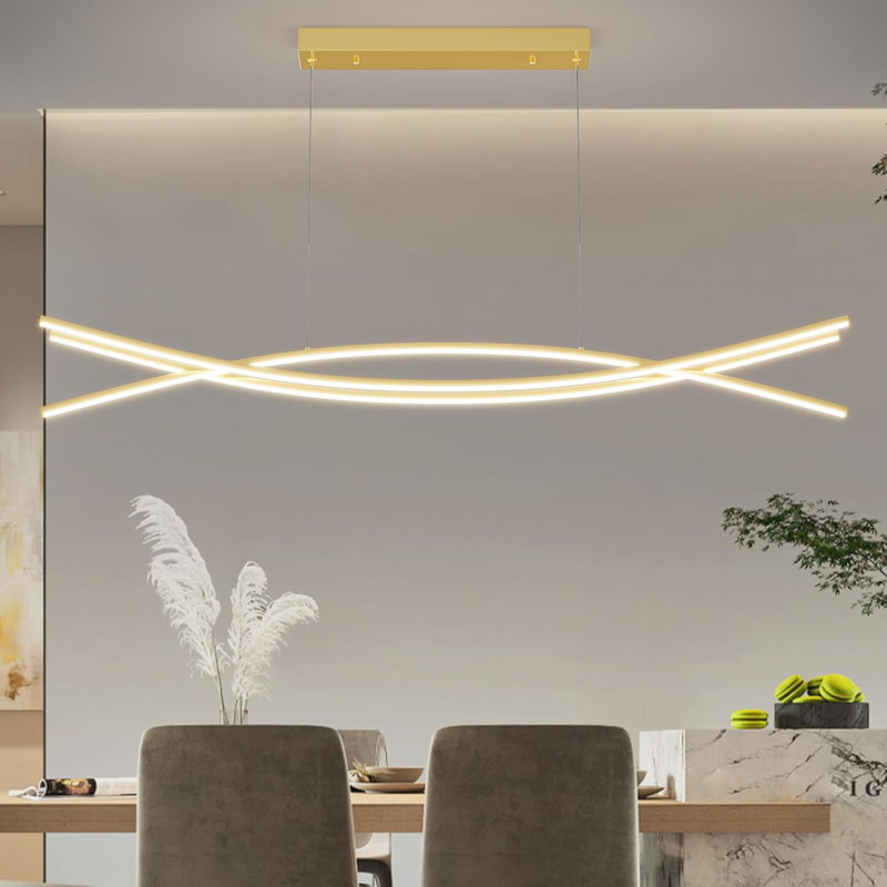 1M Gold Modern Fishbone LED Pendant Light Adjustable Height & Colour Temperature, Doré, L 39 po