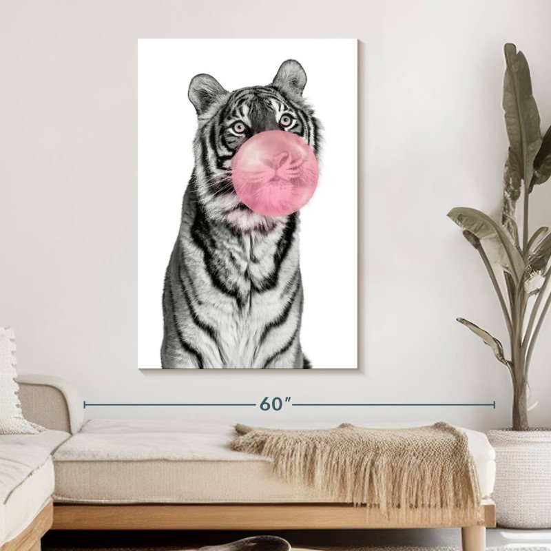 Impression sur toile Tiger Bubble Gum, H 48 po x l 32 po x P 1,25 po