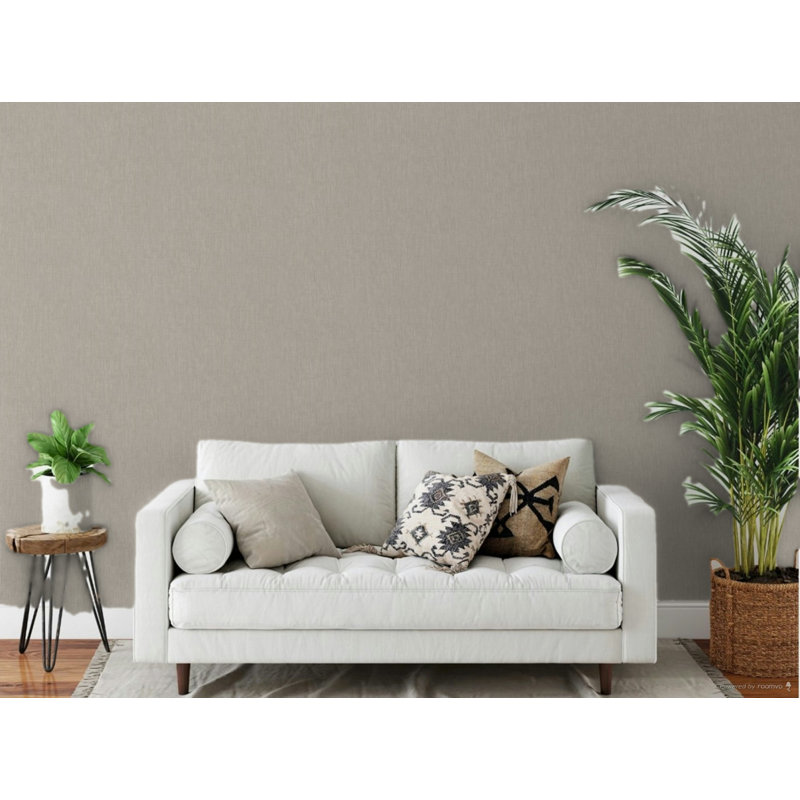 Eden Plain Linen Texture 33' L X 21" W Wallpaper Roll, Dark Gray