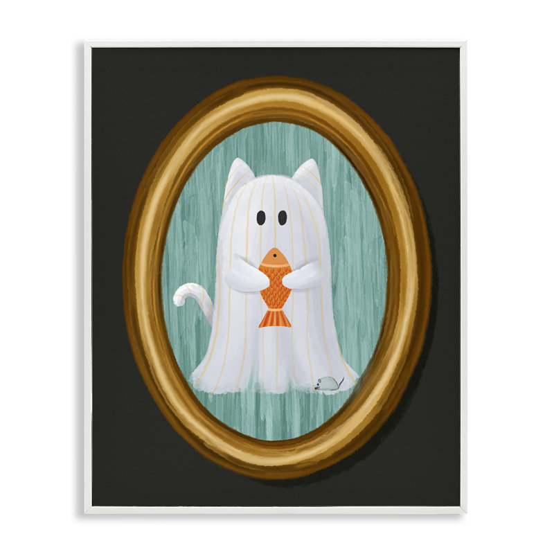 Ghost Cat avec poisson, estampe numérique, design par Jennifer Stith, H 30 po x l 24 po